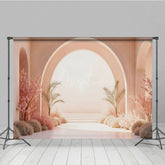 Aperturee - Aperturee Boho Arch Door Beige Wall Wedding Photo Backdrop